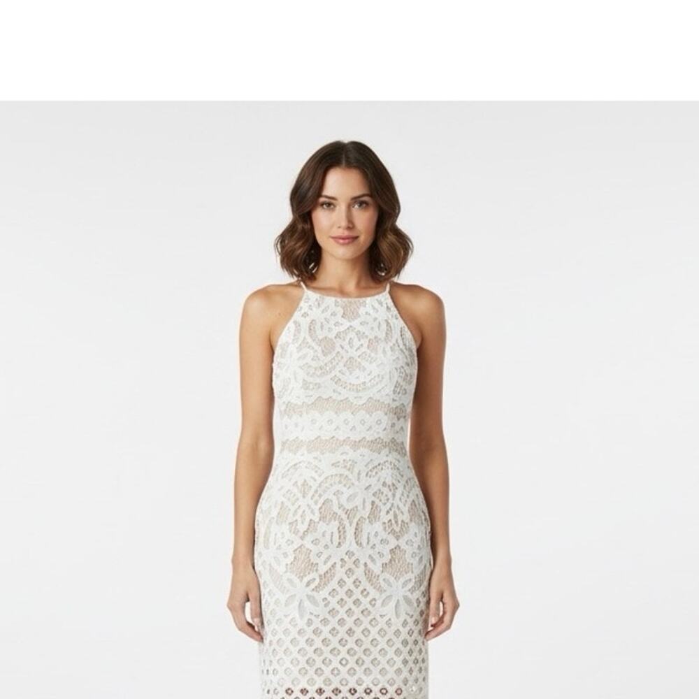 Haute Monde Crochet Lace Lined Halter Dress Womens Small NWT